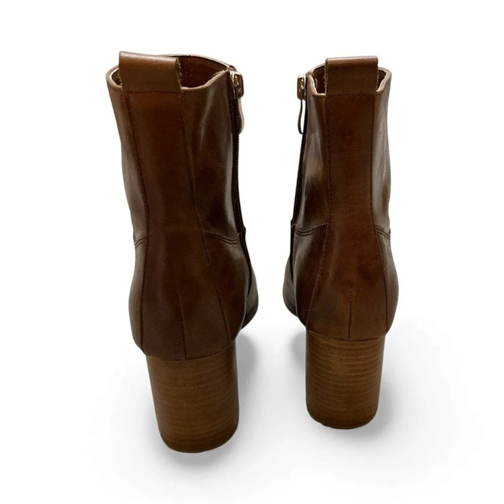 Sbicca Ankle Boots Womens 8.5 Brown Leather Square Toe Block Heel‎ Side Zip